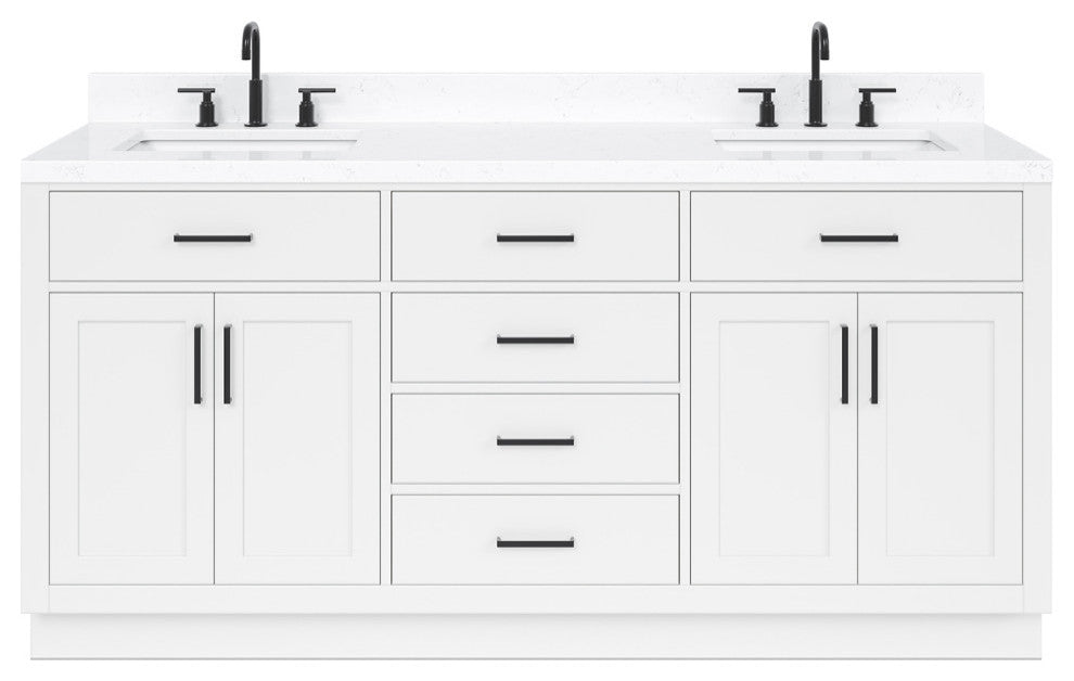 Ariel Hepburn 72" Double Rectangle Sinks Vanity, Carrara Quartz, White