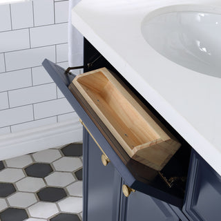 Palace 72 In. Double Sink White Quartz Countertop Vanity with Mirror, Blue