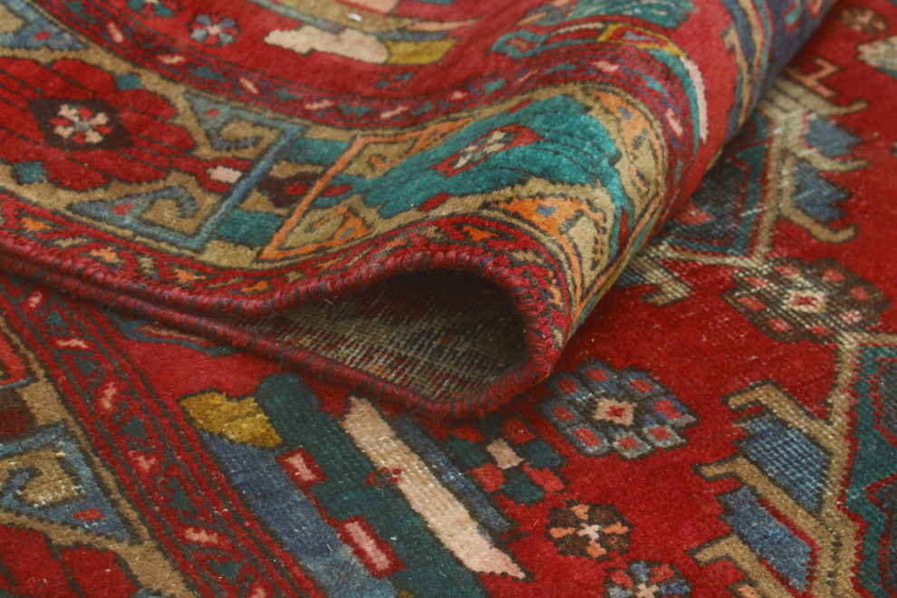 Fine Vintage Distressed Cyrus Red/Navy Runner, 3'9x14'9