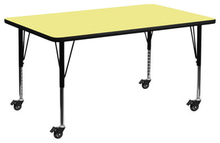30'Wx60'L Yellow Thermal Laminate Activity Table-Height Adj. Short Legs