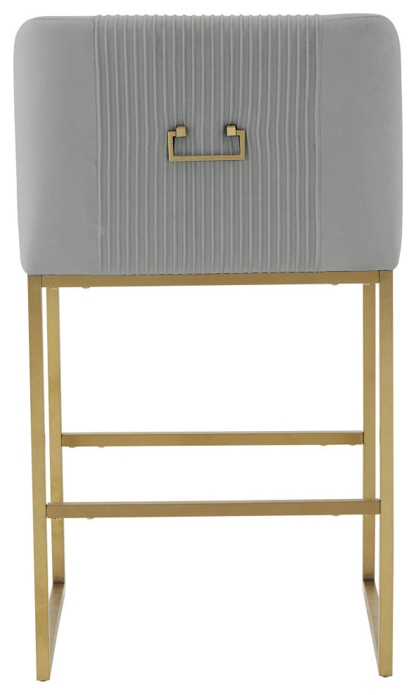 Lisa Pleated Velvet Counter Stool, Gray