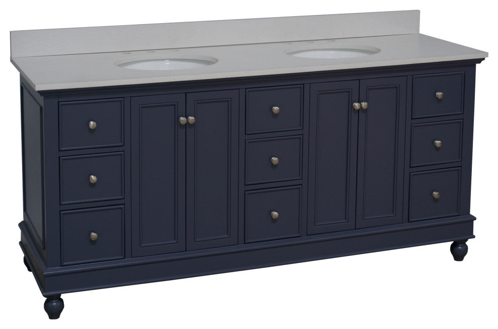Bella 72" Double Bath Vanity, Base: Marine Gray, Top: Quartz