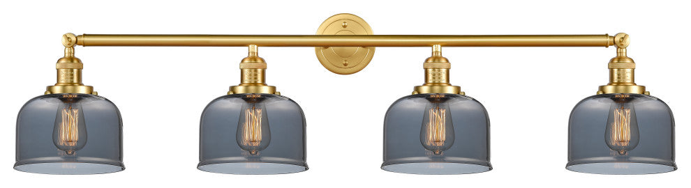 Large Bell 4 Light Bath Vanity Light, Satin Gold, Plated Smoke, Plated Smoke