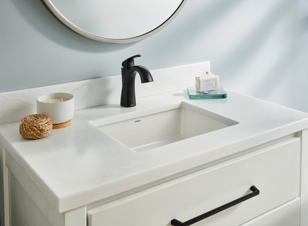 Vaughn Single Handle Lavatory Faucet w/ Metal Pop-Up Drain Chrome, Satin Black
