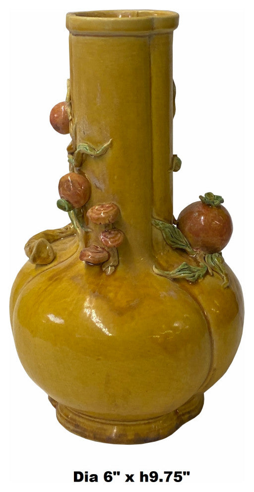 Handmade Chinese Ceramic Distressed Yellow Peach Theme Vase Hws1768
