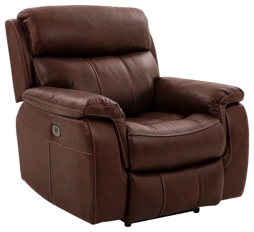 Montague Dual Power Recliner Chair, Brown Genuine Leather