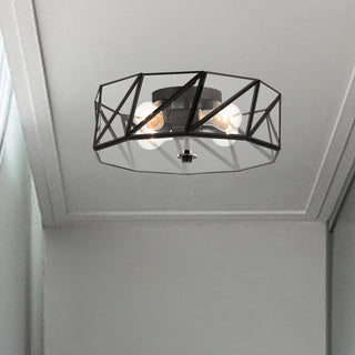 4 Light 15.94" Unique/Statement Geometric Flush Mount, Black