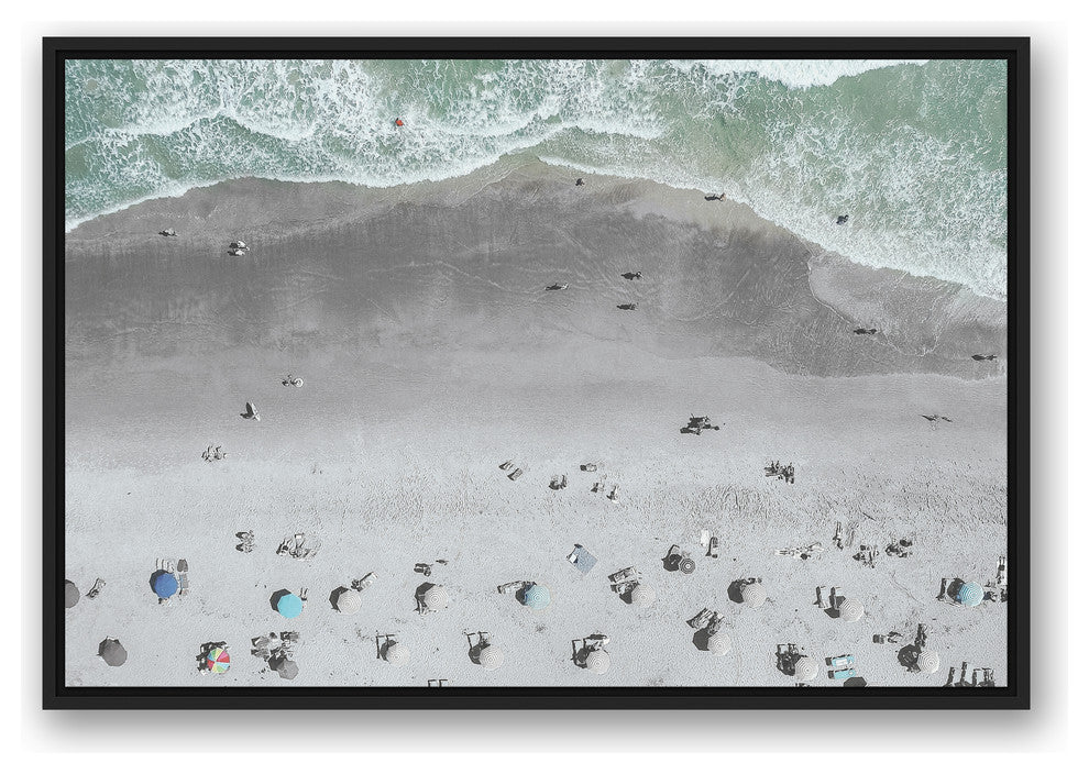 Aerial Beach Photo 24x36 Black Floating Framed Canvas