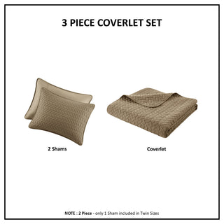 Hampton Hill Velvet Touch Herringbone Oversize 3-Piece Coverlet, Brown, King