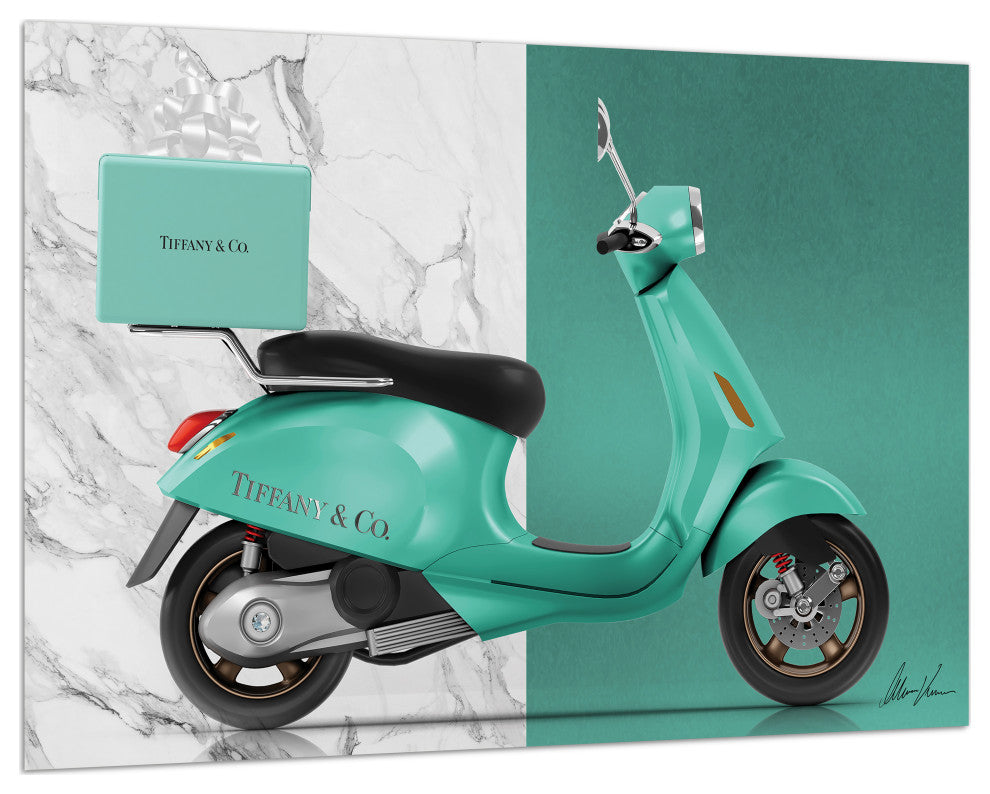 "Tiffany Delivery" Frameless Free Floating Tempered Glass Panel Graphic Wall Art