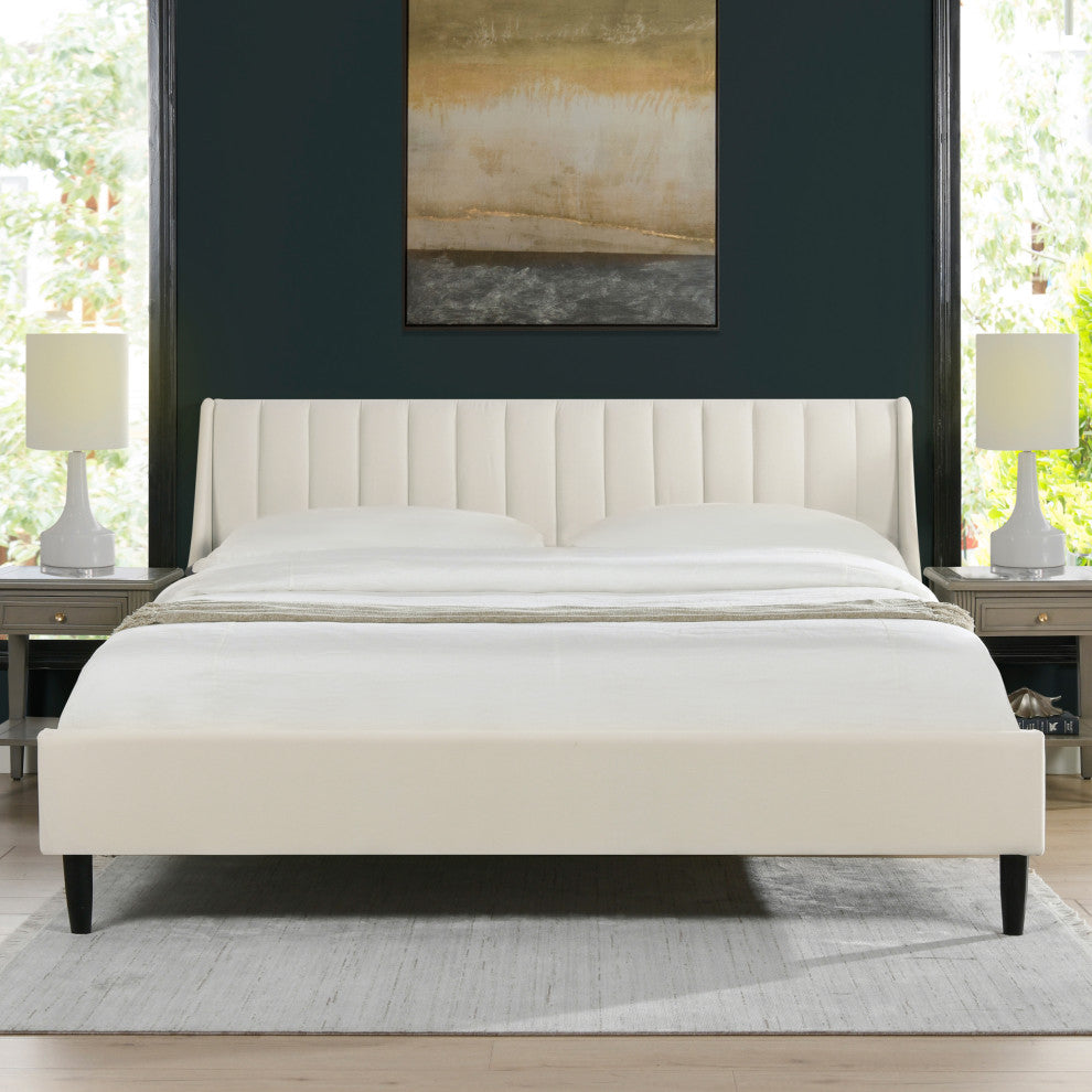 Jennifer Taylor Home Aspen Channel Tufted Headboard Platform Bed, Cloud White Performance Velvet, King