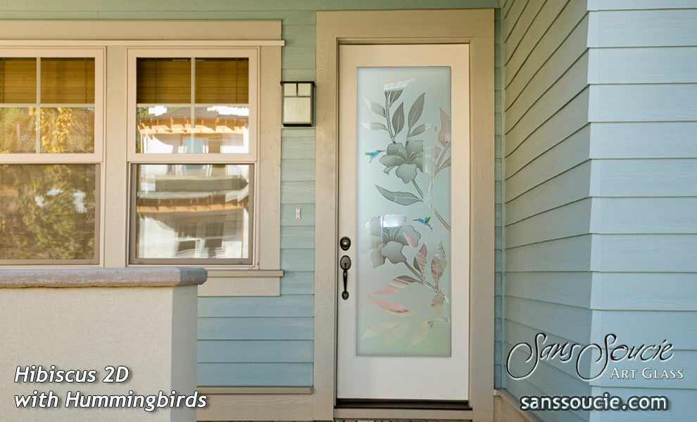Interior Prehung Door or Interior Slab Door - Hibiscus Hummingbirds - Primed...