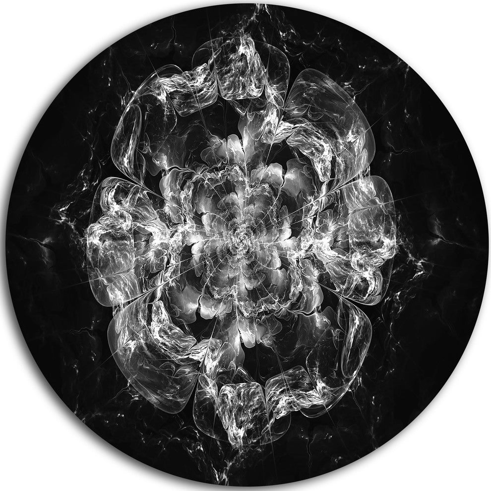 Fractal Silver Flower Explosion, Floral Disc Metal Wall Art, 23"