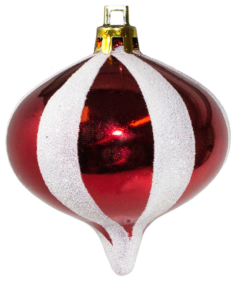 Red Onion Ornament With White Glitter Stripes, 4x 12-Pack