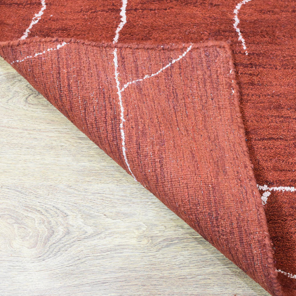 HAND KNOTTED LOOM SILK ECO-FRIENDLY RUG-6'x9',Rectangle,Red White,Contempor