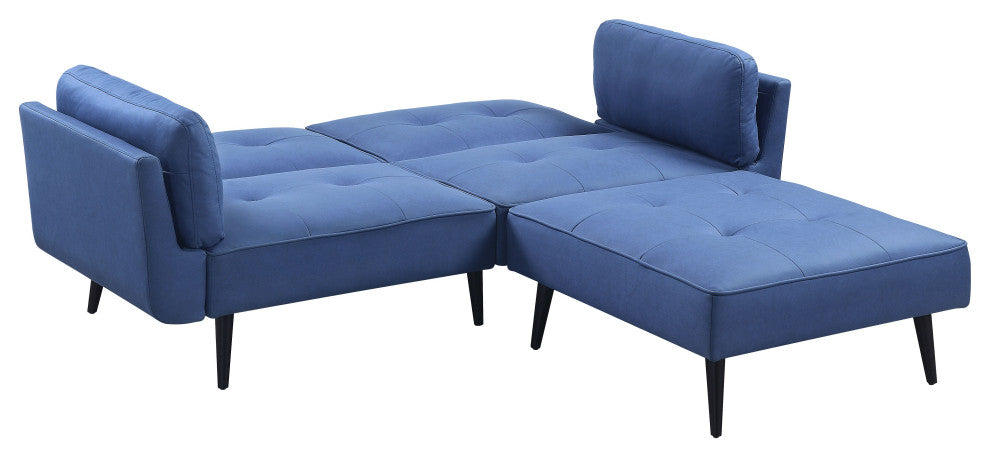 ACME Nafisa Adjustable Sofa and Ottoman, Blue Fabric