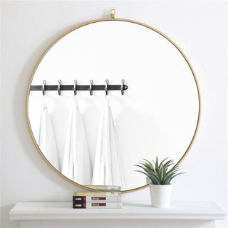 Elegant Decor Rowan 42" Round Metal Frame Hooked Mirror in Brass