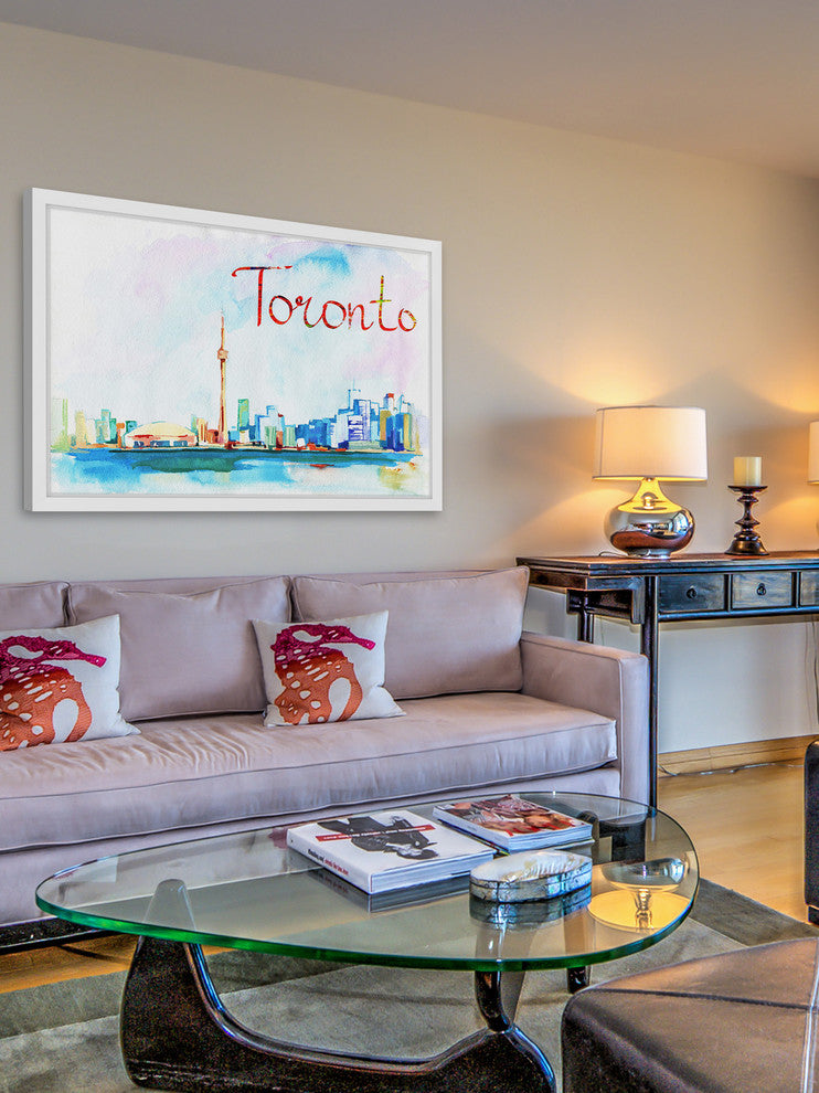 "Toronto Skyline Watercolor" Framed Painting Print , 24x16