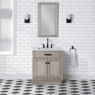 Chestnut 30" Bath Vanity, Grey Oak, Mirror, Oil-Rubbed Bronze Hardware