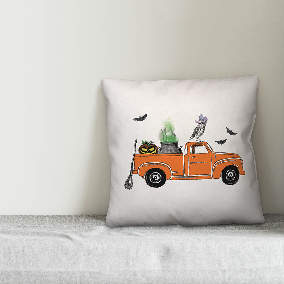Orange Halloween Truck 18"x18" Throw Pillow