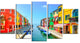 Colorful Burano Island Canal Venice, Landscape Canvas Art, 60"x32", 5 Panels