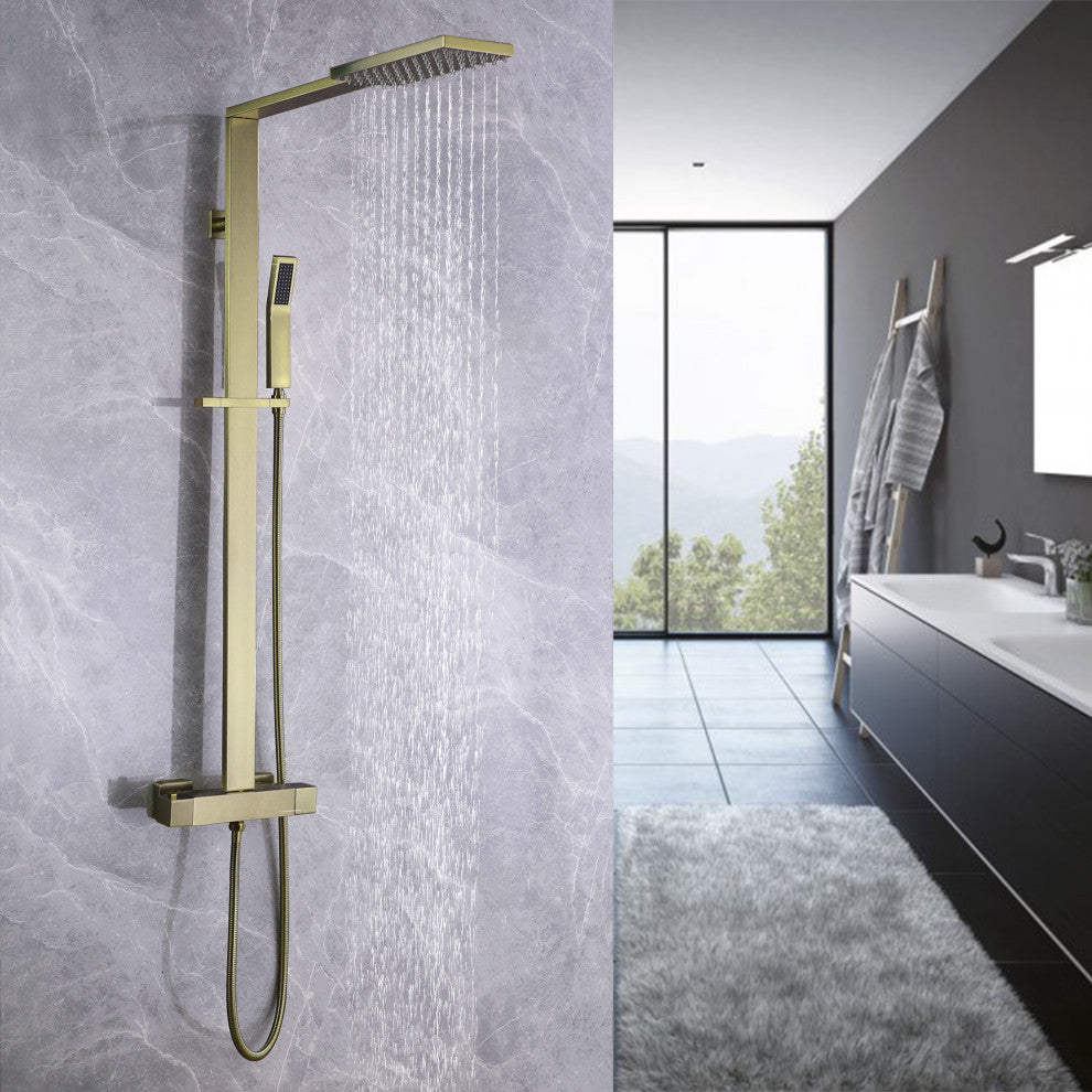 Luxury Double Function Thermostatic Shower System With Rough-In Valve, Brushed Gold