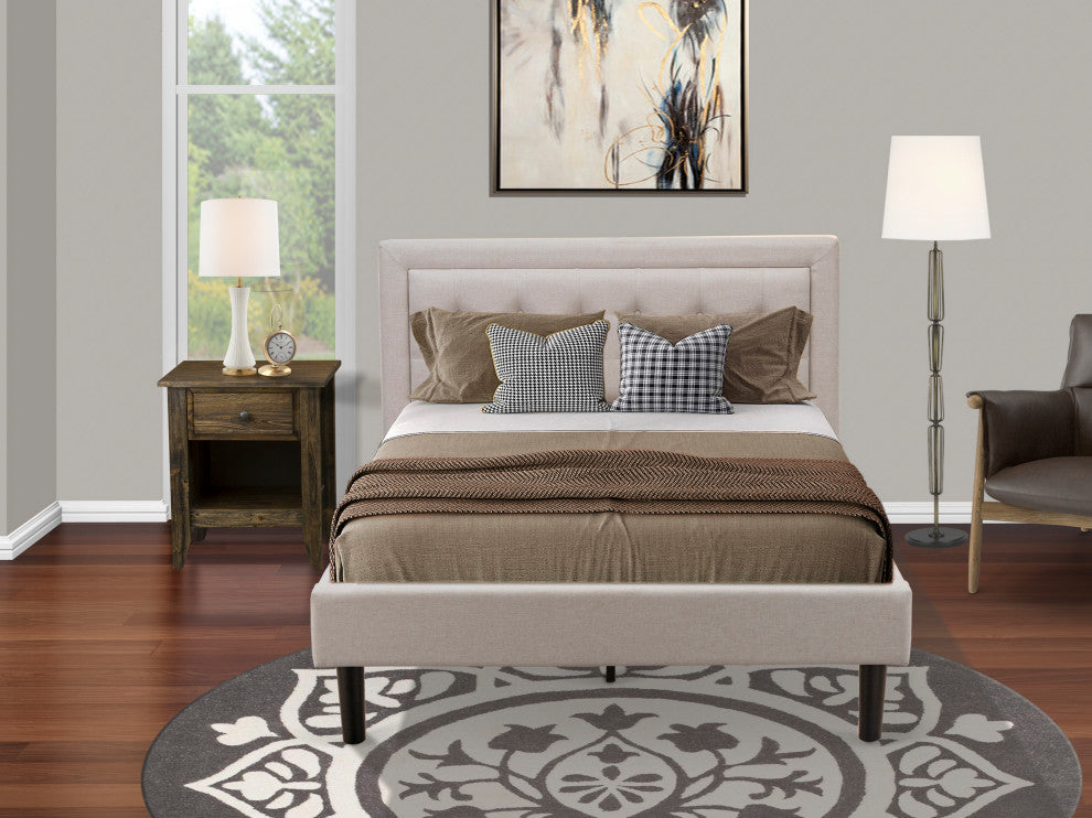 2-PiecePlatform Bedroom Set, 1 Wood Bed Frame, Bedroom Nightstand, Mist Beige