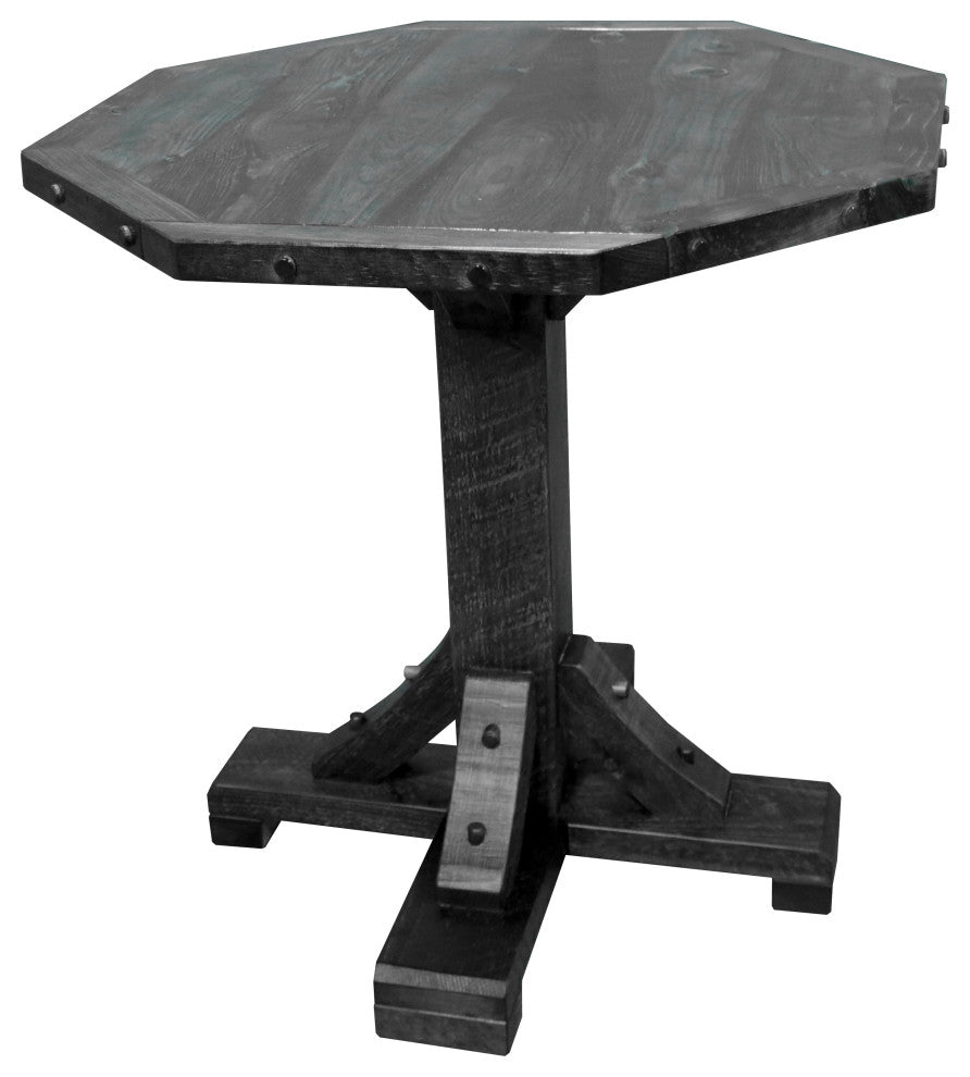 Rustic Barn Wood Style Timber Peg Octagon Pub Table, Smokey Gray, 36 Inch, Dining Height