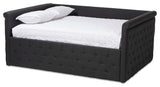 Carolina Fabric Button Tufted Upholstered Daybed, Dark Gray, Queen