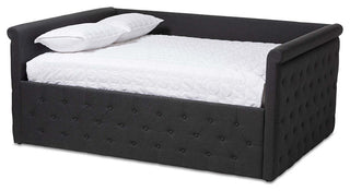 Carolina Fabric Button Tufted Upholstered Daybed, Dark Gray, Queen