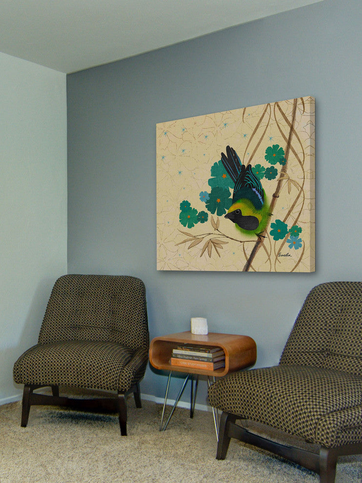 "Hooded Oriole Green" Painting Print on Canvas by Evelia