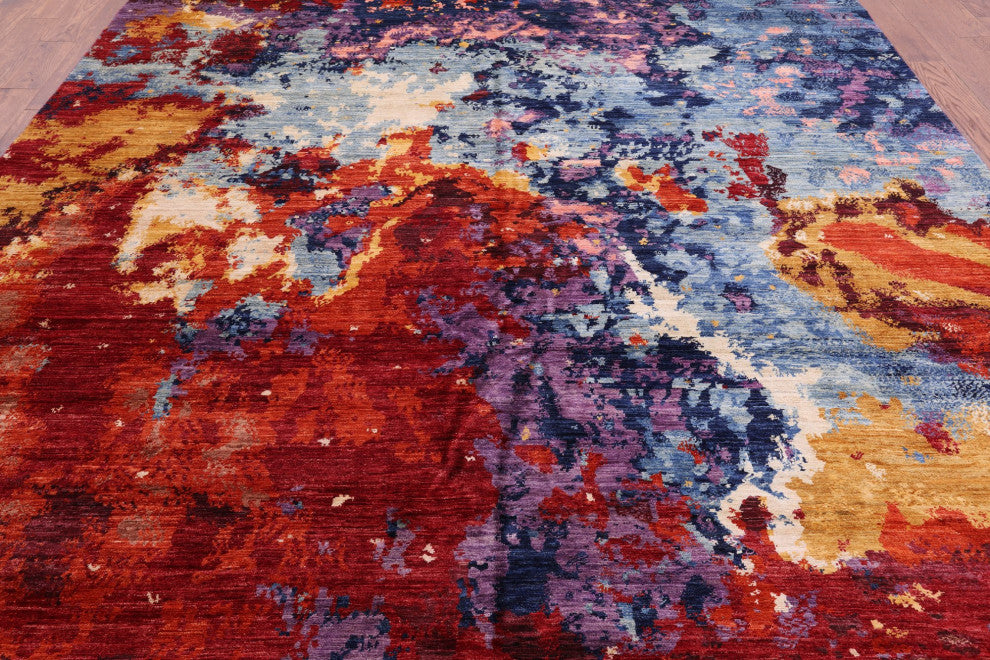 9' 5" X 13' 5" Modern Abstract Hand Knotted Wool Rug - Q12637