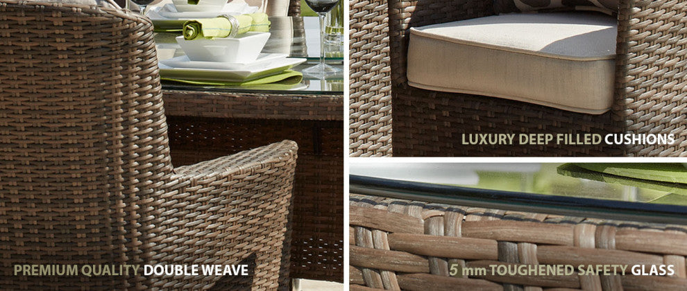 6-Seat Brown Wicker Round Outdoor Dining Set with Beige Cushions