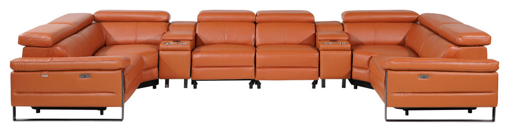 Antonio Italian Leather 8-Piece U-Shaped Power Reclining Sectional, Camel
