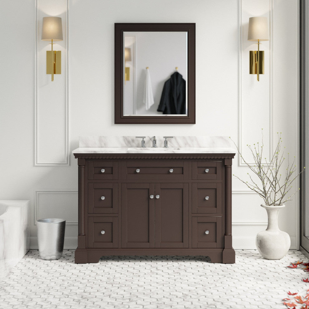 Sydney 48" Bathroom Vanity, Chocolate, Carrara Marble