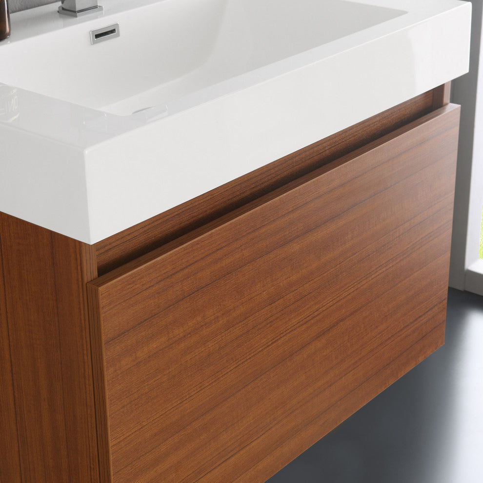 Fresca Mezzo 30" Teak Wall Hung Modern Bathroom Vanity With Medicine Cabinet