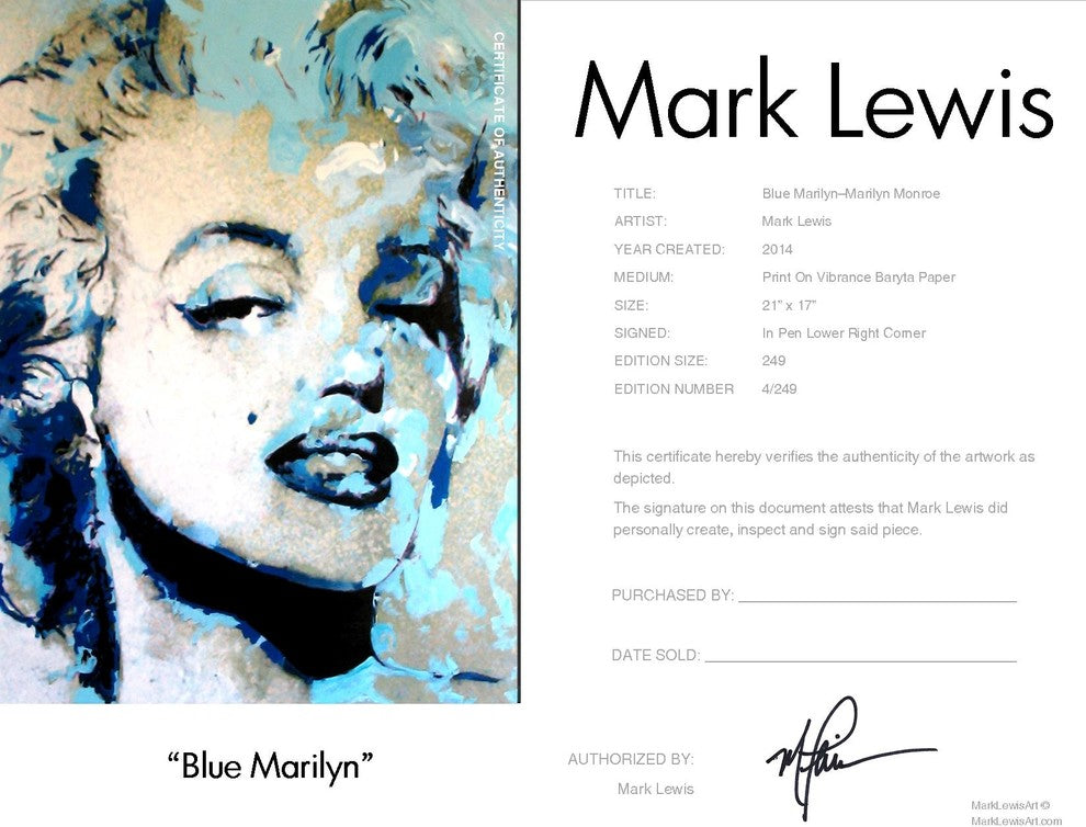 Marilyn Monroe "Blue Marilyn" Art by Mark Lewis