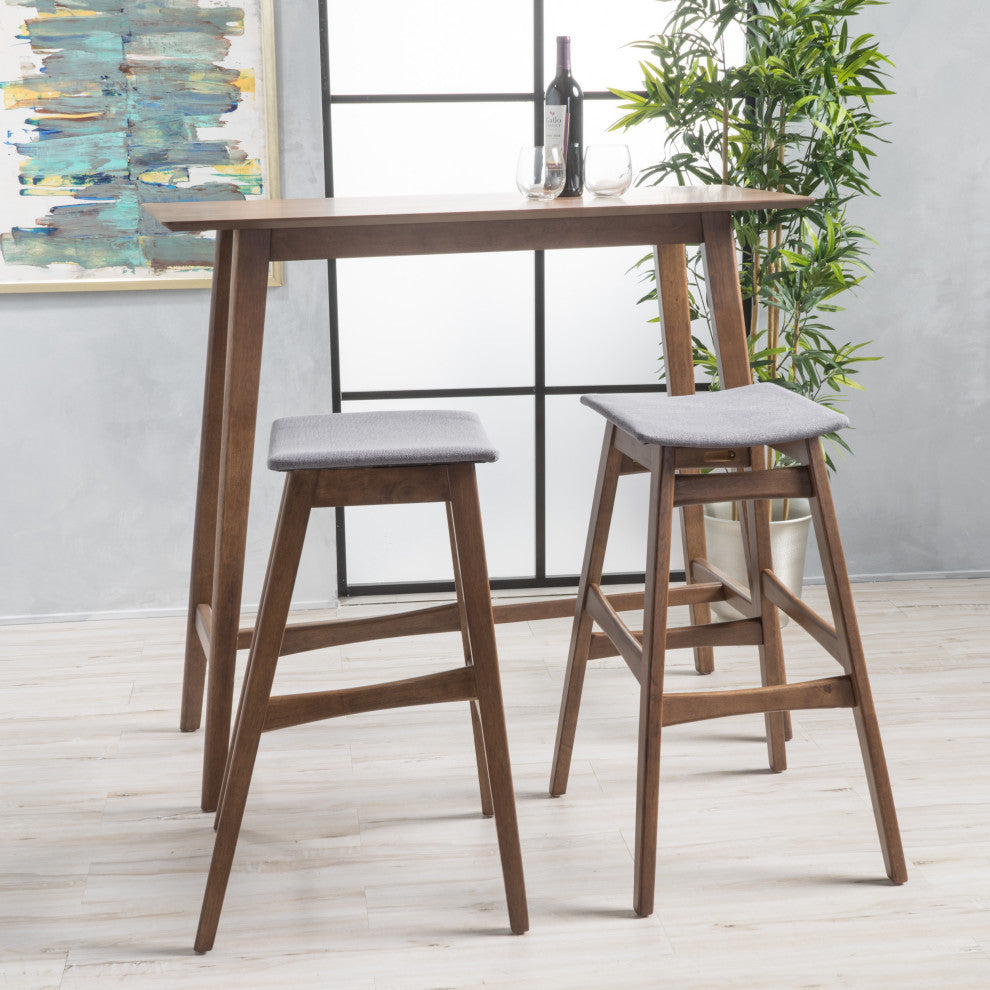 GDF Studio 3-Piece Ethel Natural Walnut Finish Rectangular Bar Set, Dark Gray