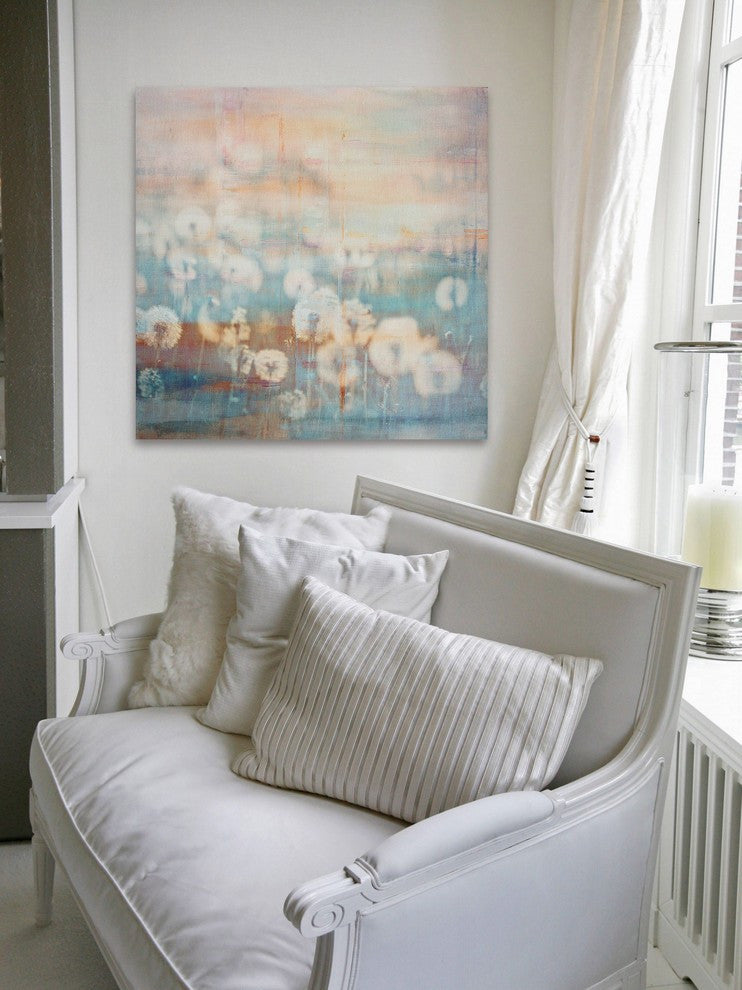 "Hazy Dandelions" Painting Print on Wrapped Canvas, 18"x18"