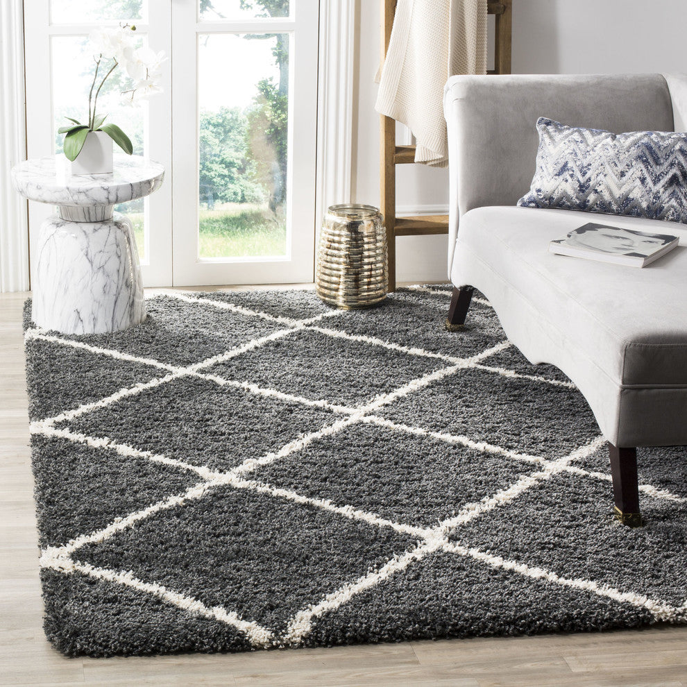 Safavieh Hudson Shag Sgh281G Shag Rug, Dark Gray/Ivory, 7'0"x7'0" Square