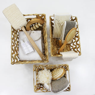 Rectangular Braided Water Hyacinth Baskets With Handles Natural Set of 3, Flared