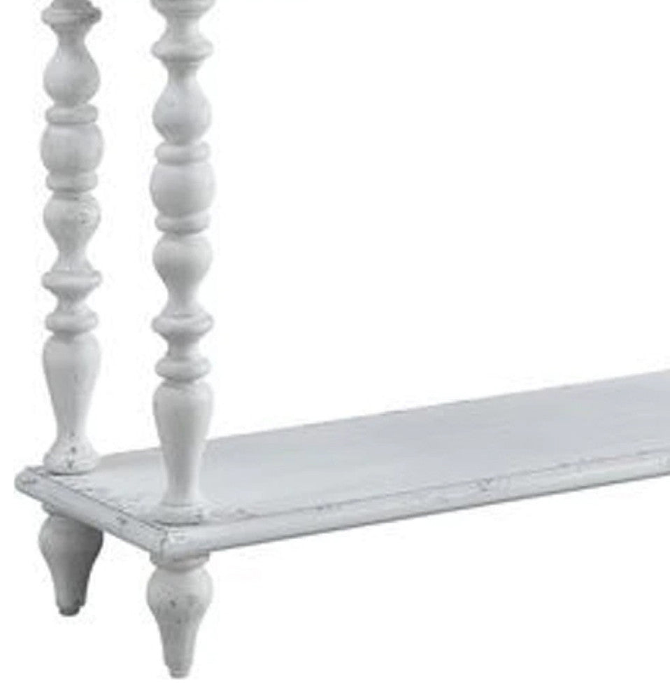 Benzara BM273237 48" 2 Drawer Console Table, Turned Legs, Distressed White