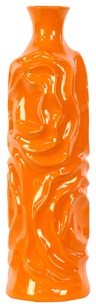 Ceramic Round Cylindrical Vase, Orange, Medium