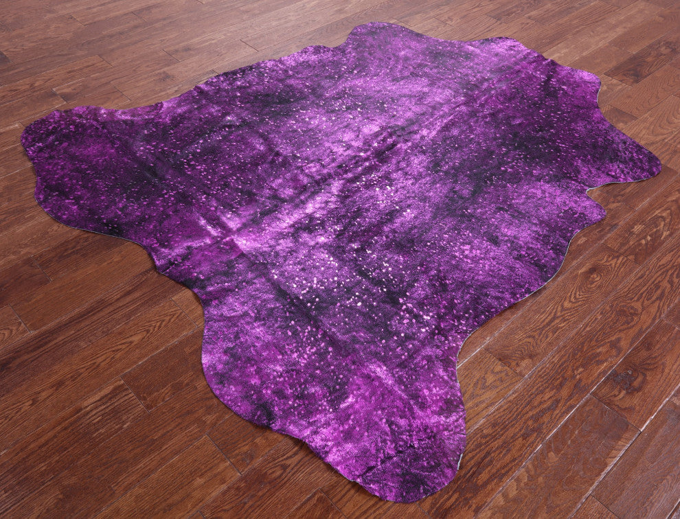 6' 4" X 6' 0" Pink Metallic Cowhide Rug C2097