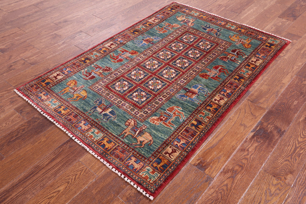 3' 3" X 4' 11" Antiqued Pazyryk Historical Design Hand-Knotted Rug Q10861