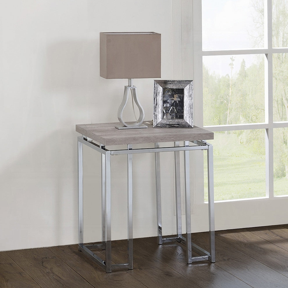 Chafik End Table, Natural Oak and Chrome