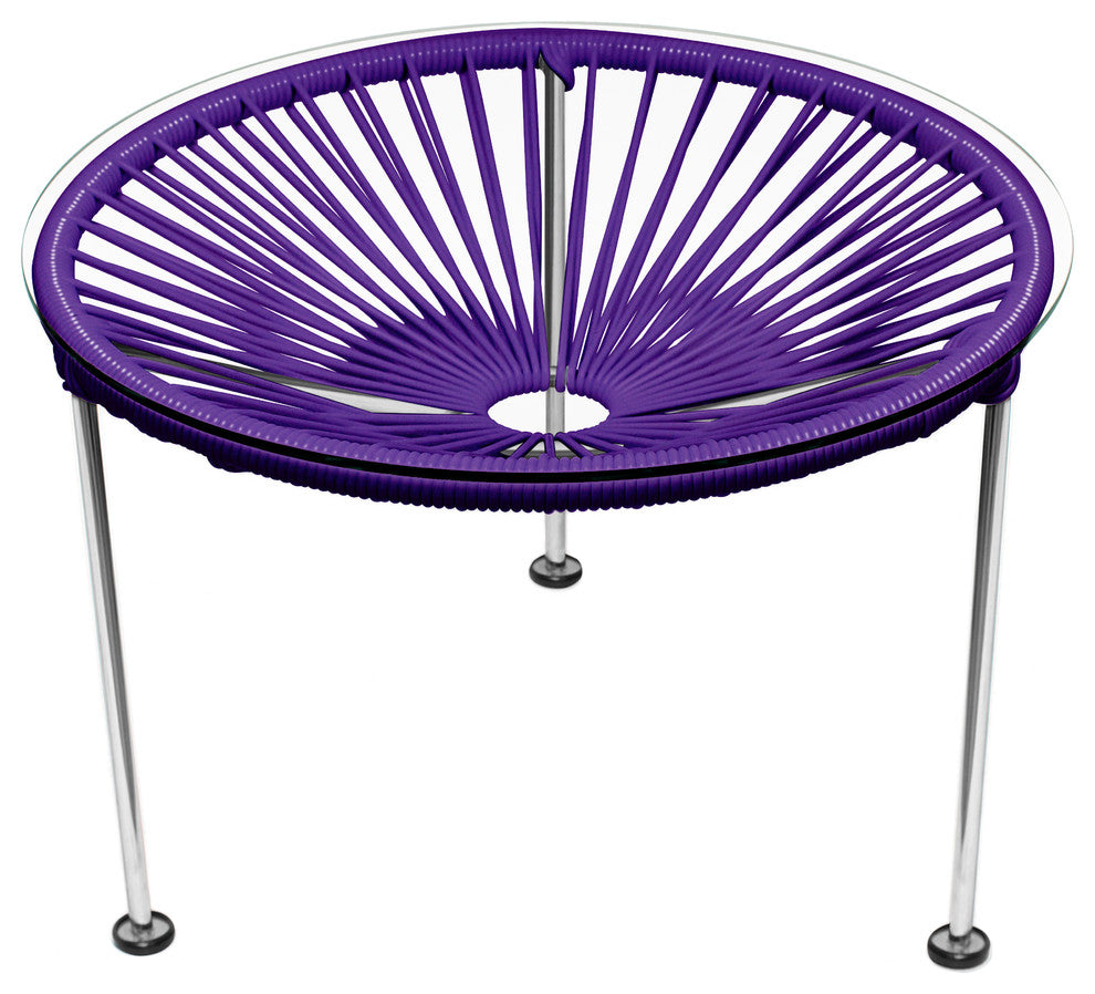 Zicatela Indoor/Outdoor Handmade Side Table, Purple Weave, Chrome Frame