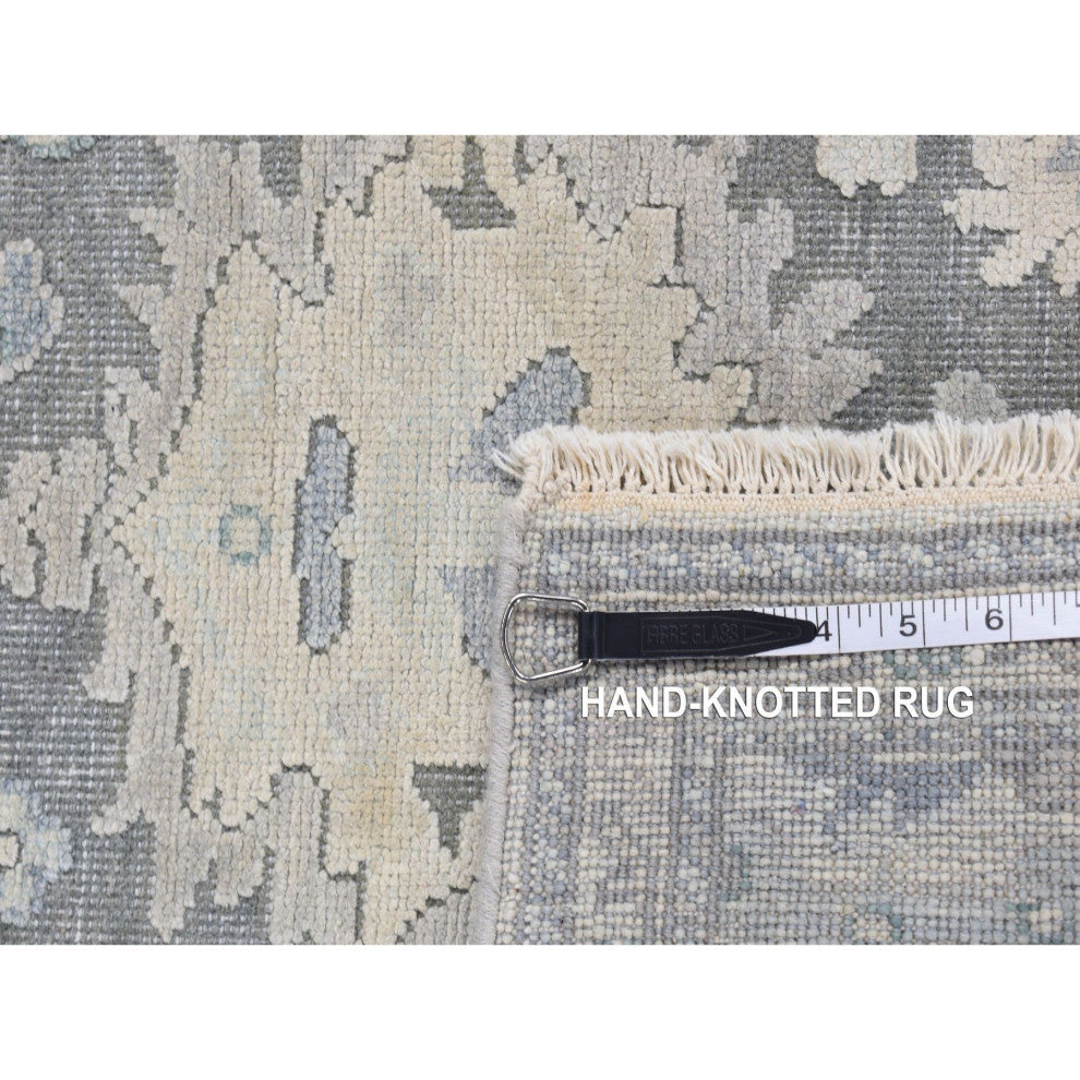 Ash Gray, Oushak Influence Silk With Wool Hand Knotted Runner Rug, 2'6"x10'2"