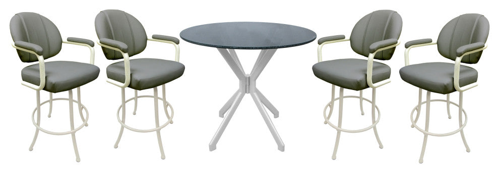 Swivel Counter Metal Pub Set - M-70 Stools 26" or 30", Grey Vinyl - White, 26", Crackle Glass