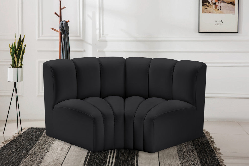 Arc Vegan Leather Upholstered 2-Pc. Inward Curved Modular Sectional, Black